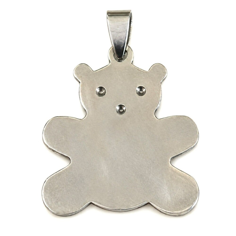 Teddy Bear Pendant Charm Stainless Steel Animal Jewelry Silver Tone